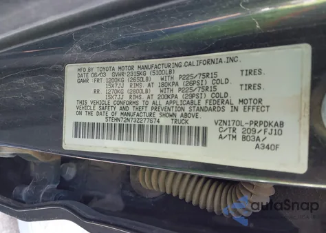 2003 Toyota Tacoma Base V6 z USA, uszkodzony, nr VIN 5TEHN72N73Z277674